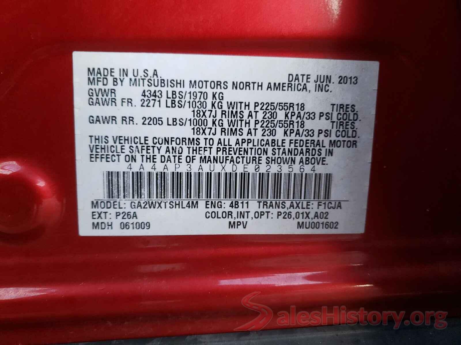 3VWE57BU3MM059639 2013 MITSUBISHI OUTLANDER