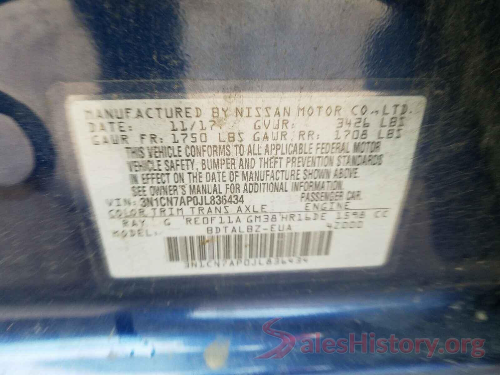 3N1CN7AP0JL836434 2018 NISSAN VERSA