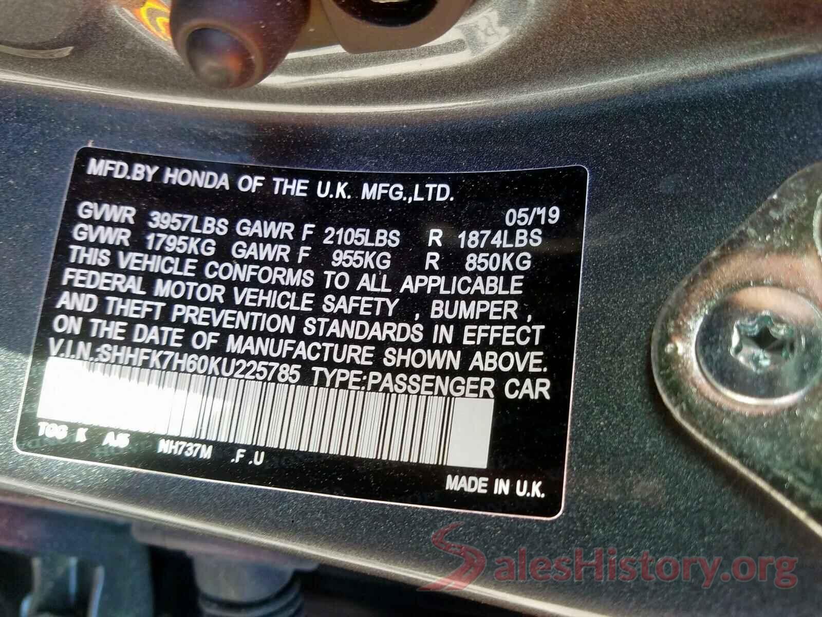 2T3EWRFV1LW091727 2019 HONDA CIVIC