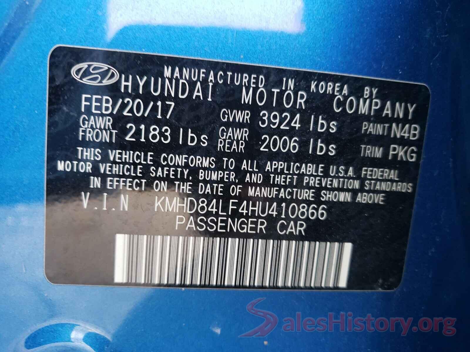 KMHD84LF4HU410866 2017 HYUNDAI ELANTRA