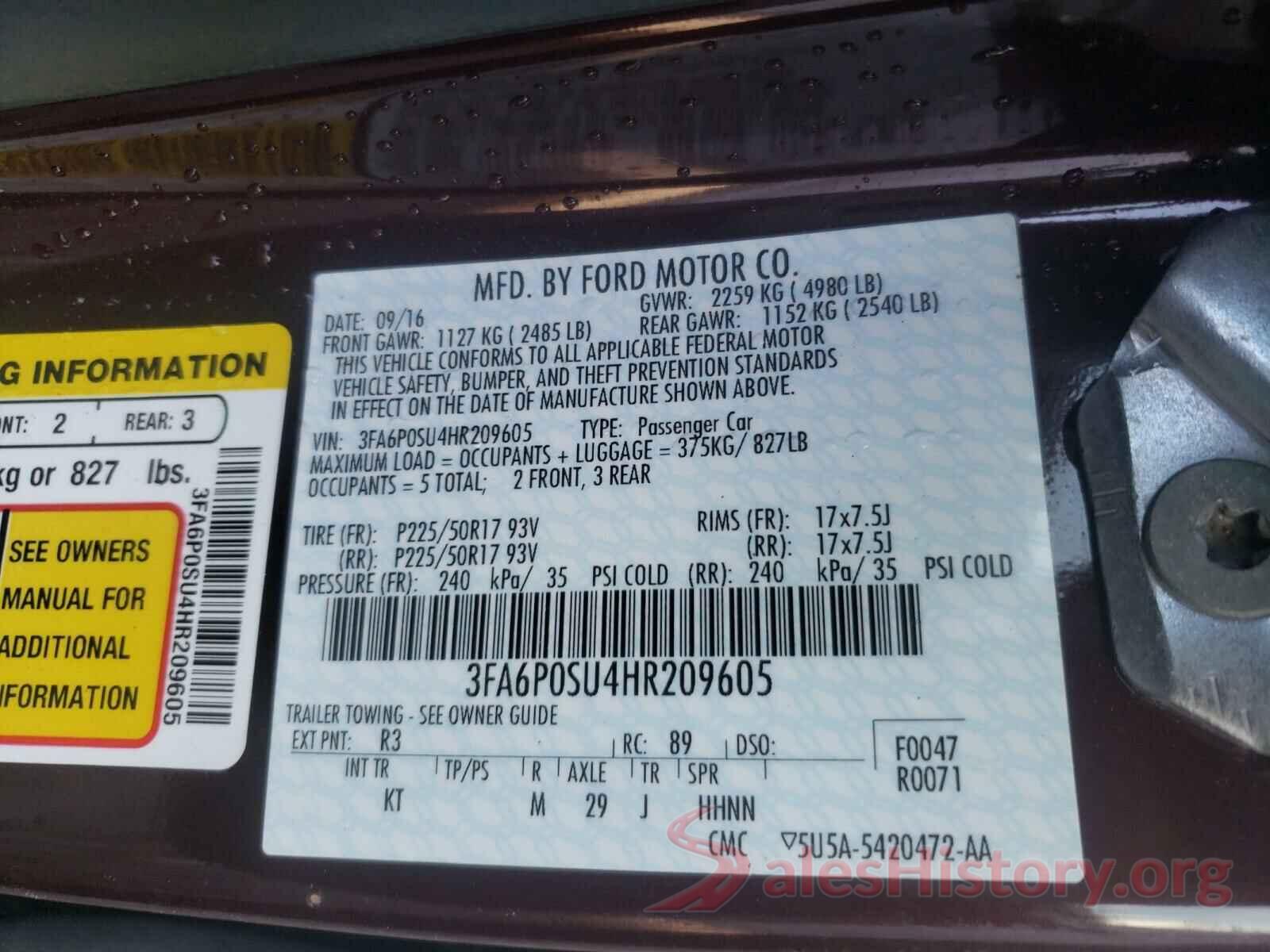 3FA6P0SU4HR209605 2017 FORD FUSION