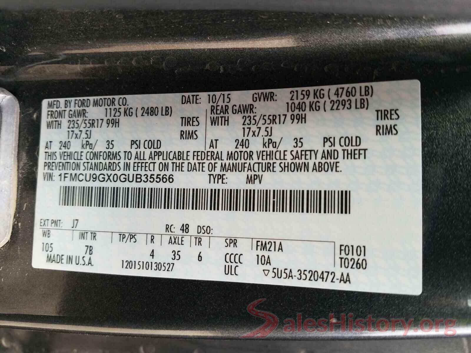 1FMCU9GX0GUB35566 2016 FORD ESCAPE