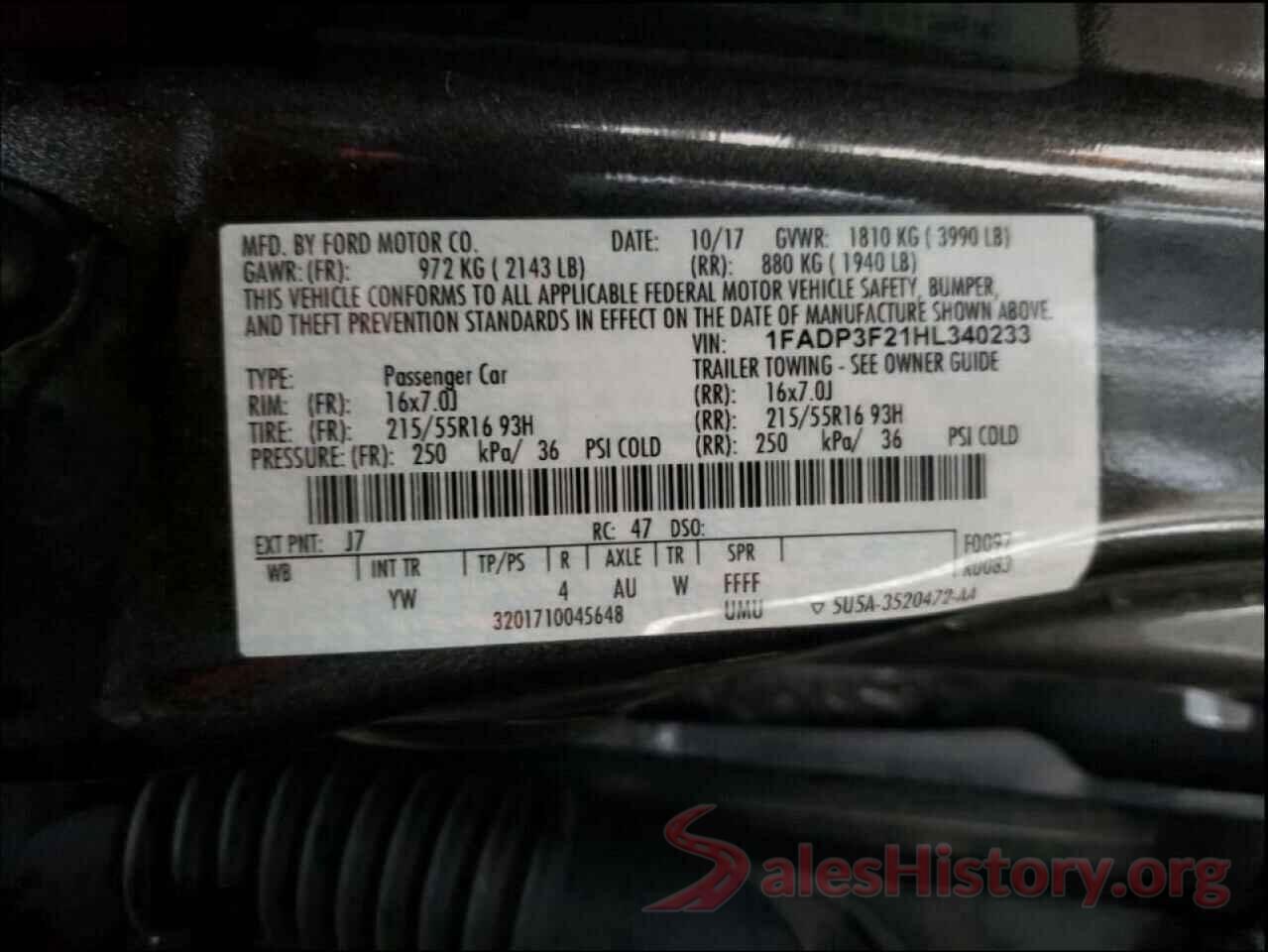 1FADP3F21HL340233 2017 FORD FOCUS