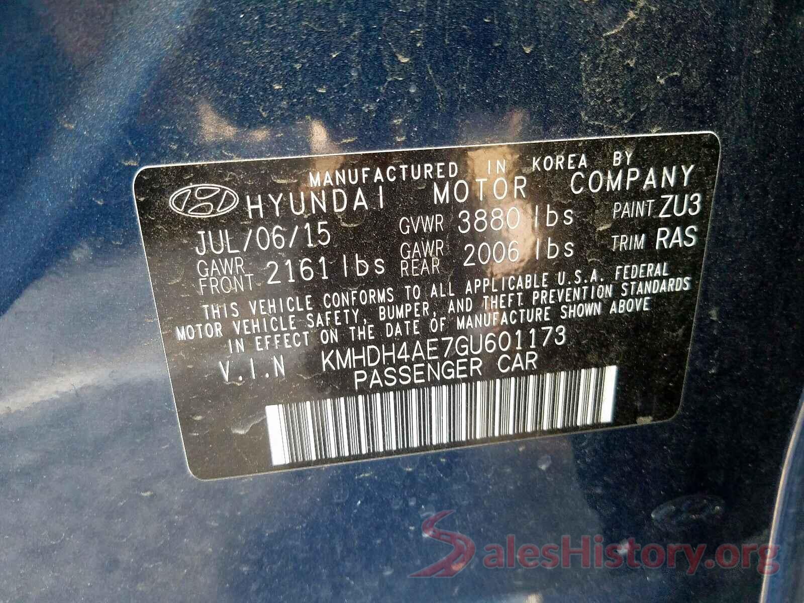 2T3P1RFV0MW168001 2016 HYUNDAI ELANTRA