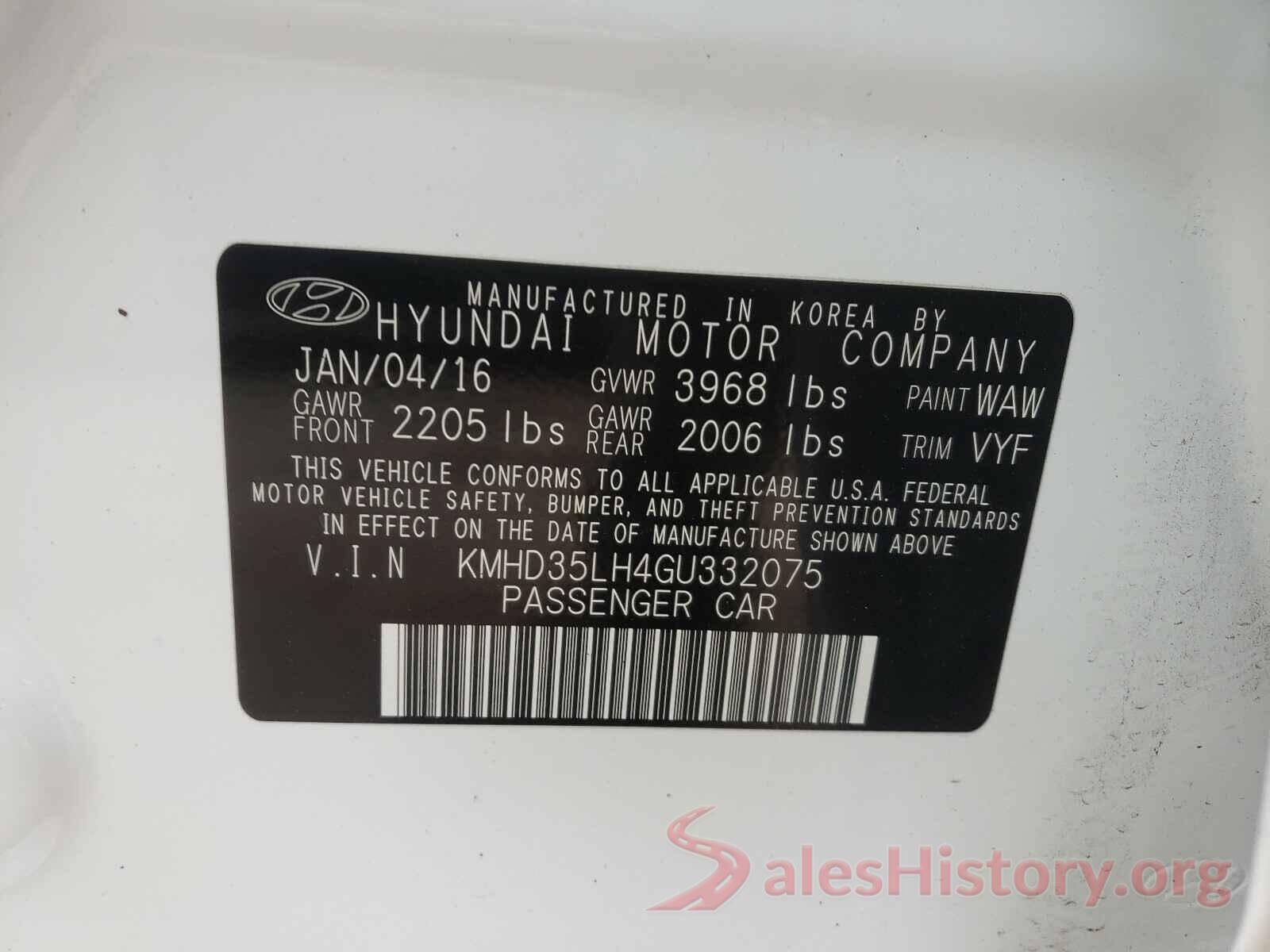 KMHD35LH4GU332075 2016 HYUNDAI ELANTRA