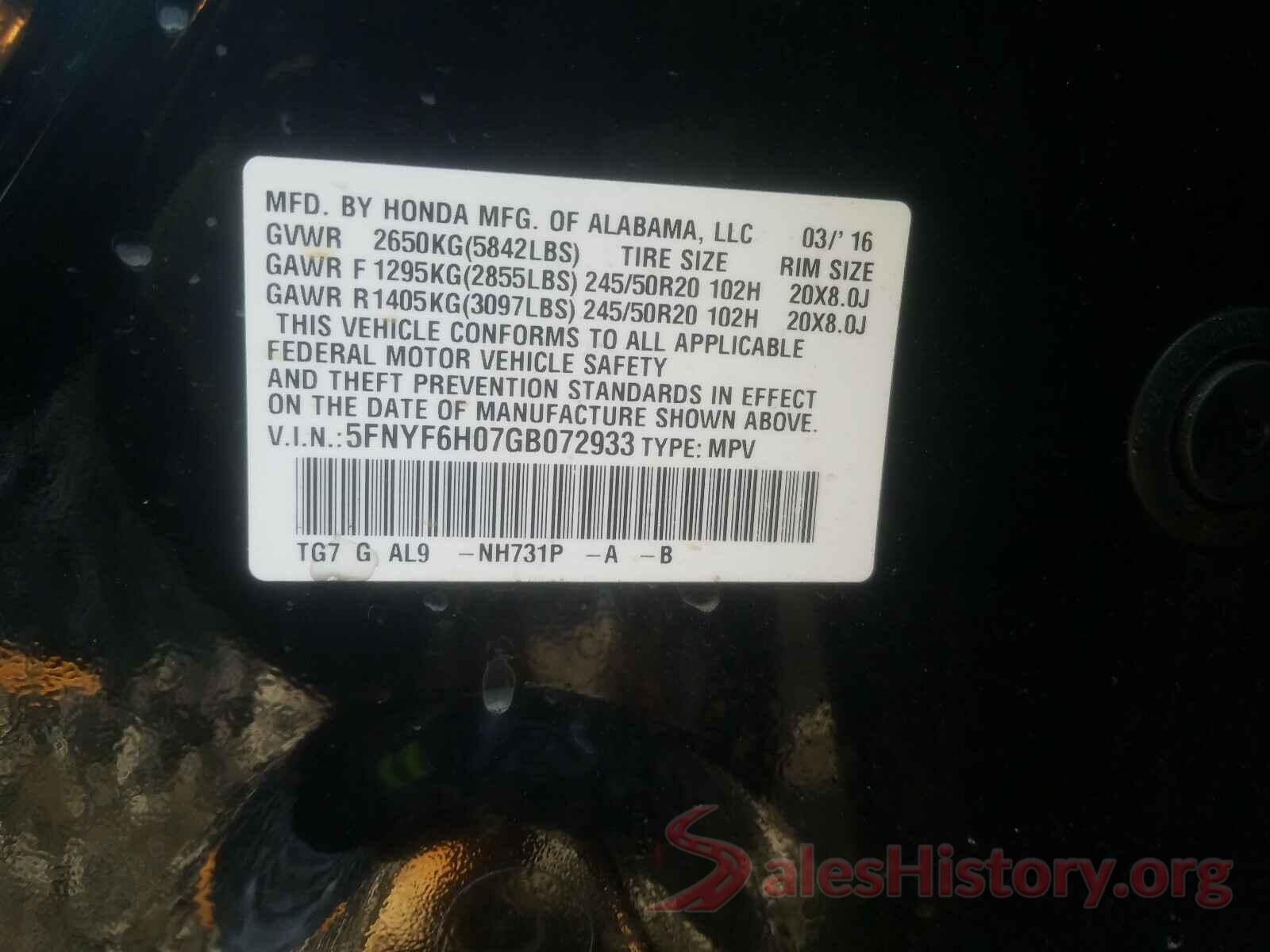 1VWAT7A37HC017186 2016 HONDA PILOT