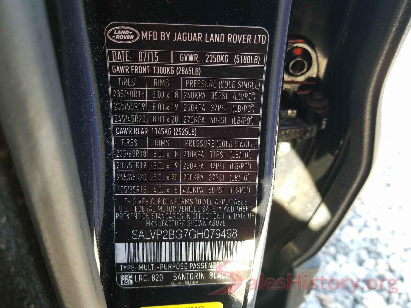 SALVP2BG7GH079498 2016 LAND ROVER RANGEROVER