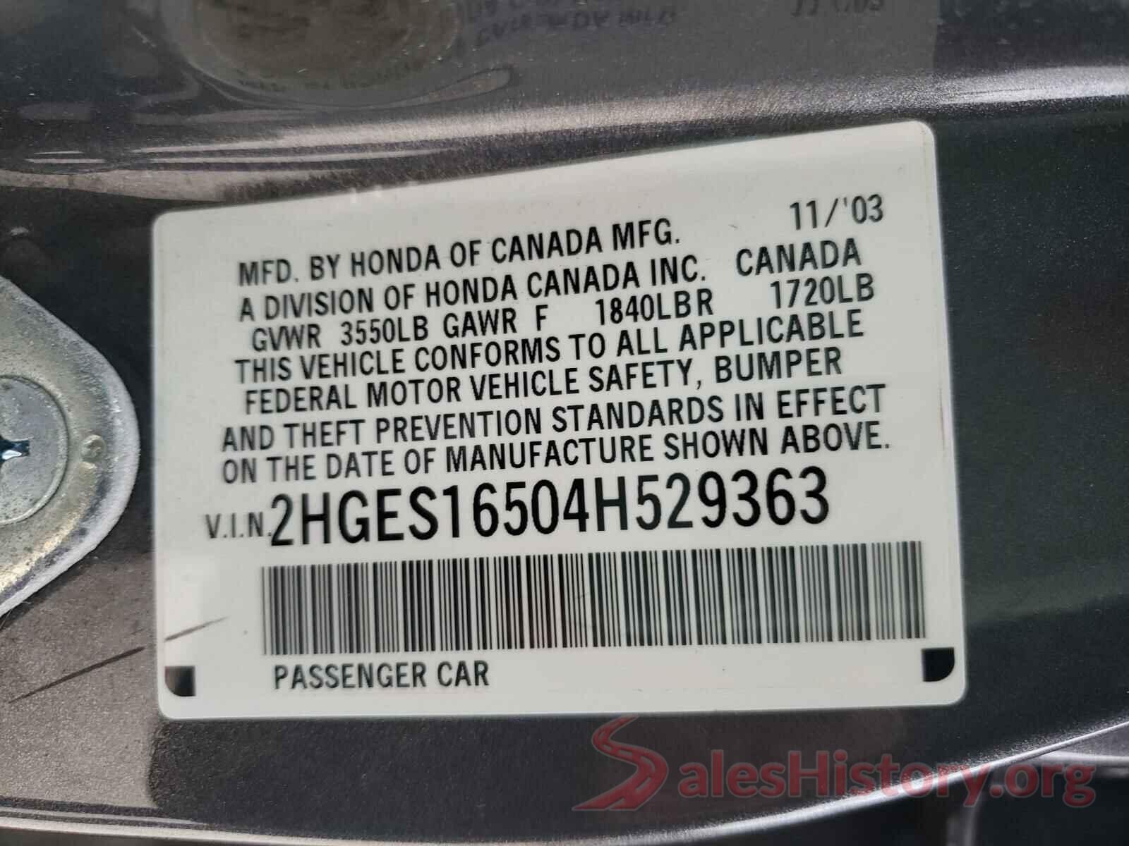 2HKRM4H54GH685796 2004 HONDA CIVIC