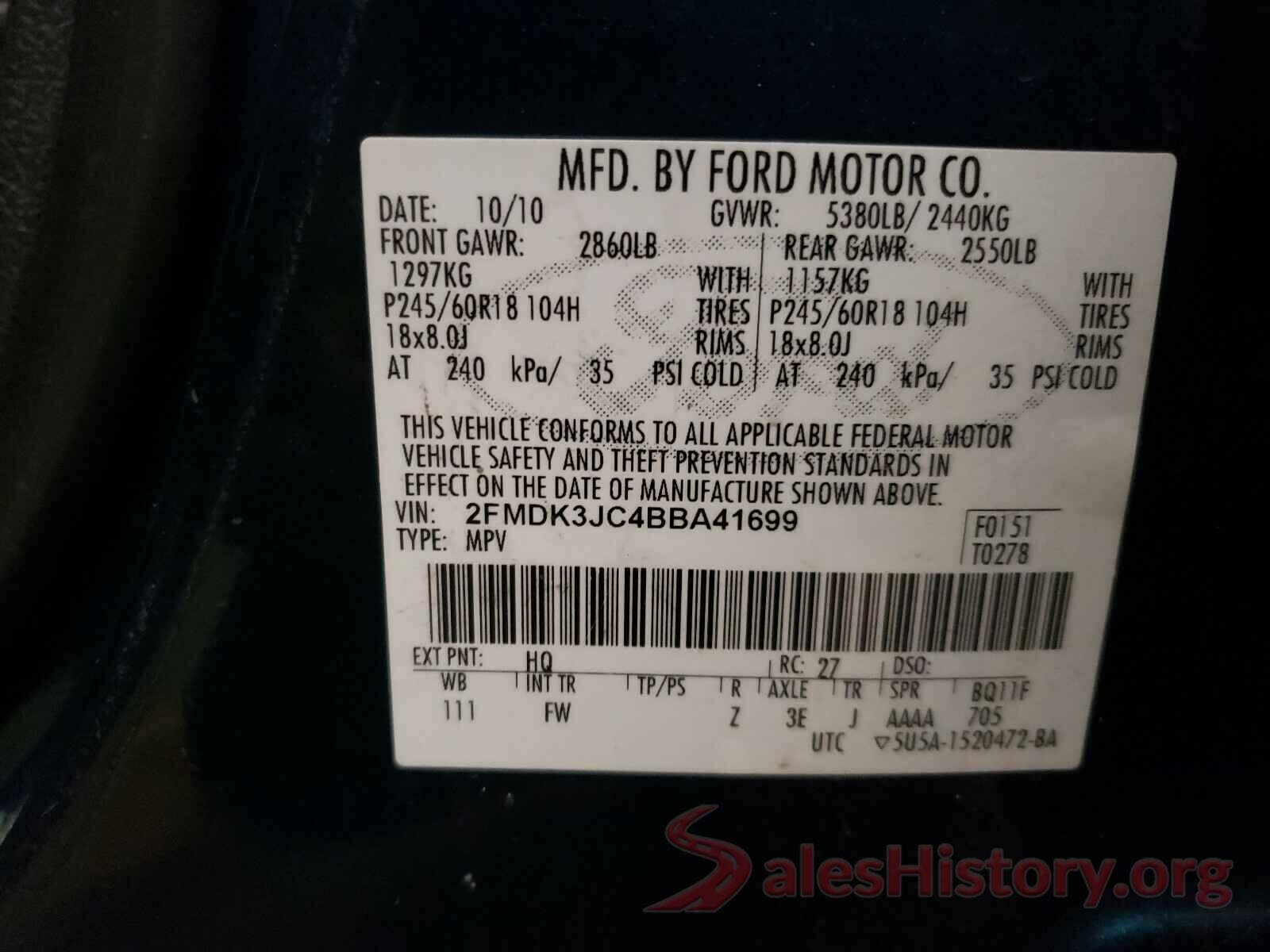 3N1AB7AP4KY382080 2011 FORD EDGE