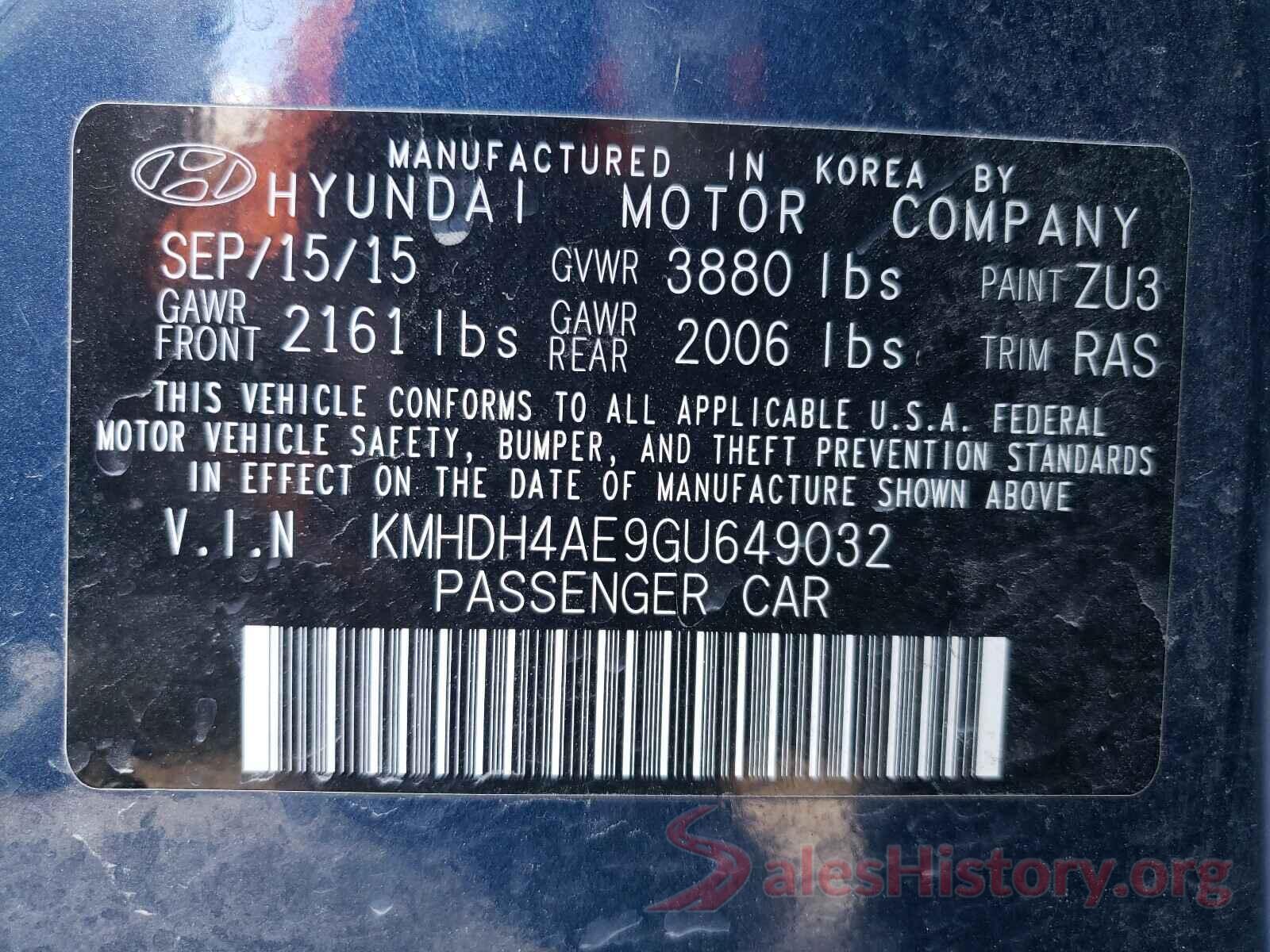 KMHDH4AE9GU649032 2016 HYUNDAI ELANTRA