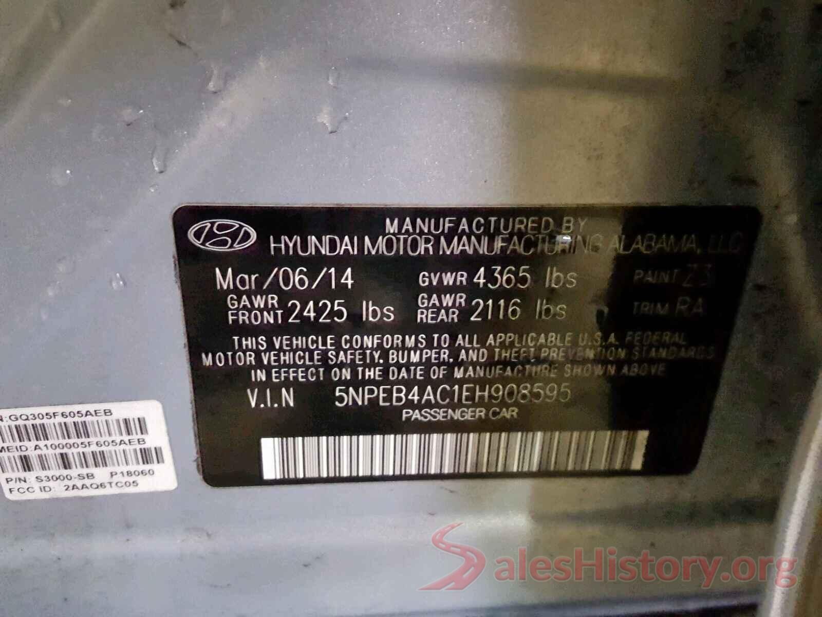 4S3BNAS61K3018882 2014 HYUNDAI SONATA