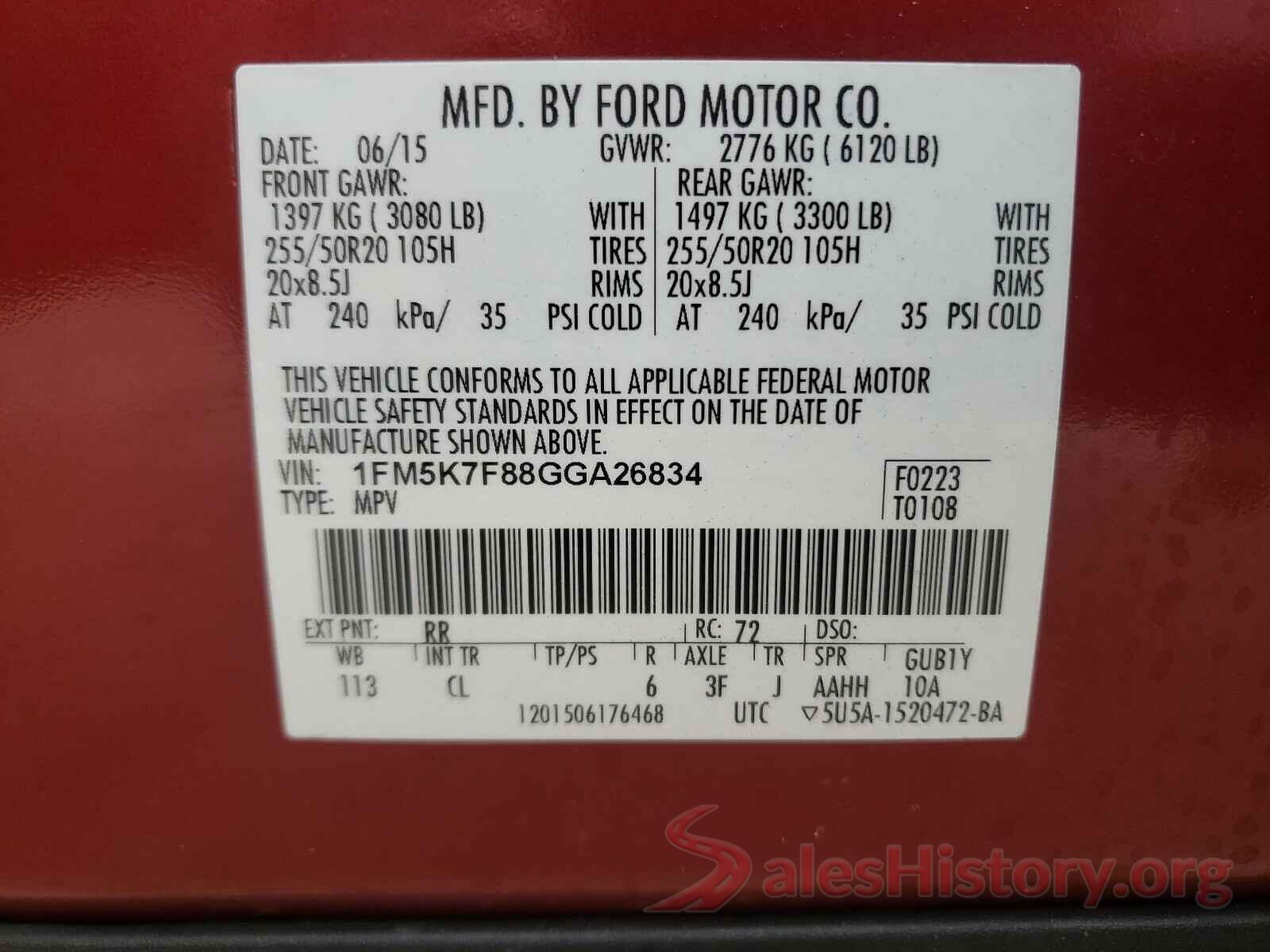 1FM5K7F88GGA26834 2016 FORD EXPLORER