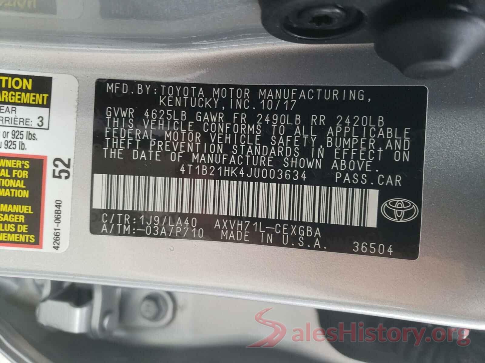 4T1B21HK4JU003634 2018 TOYOTA CAMRY