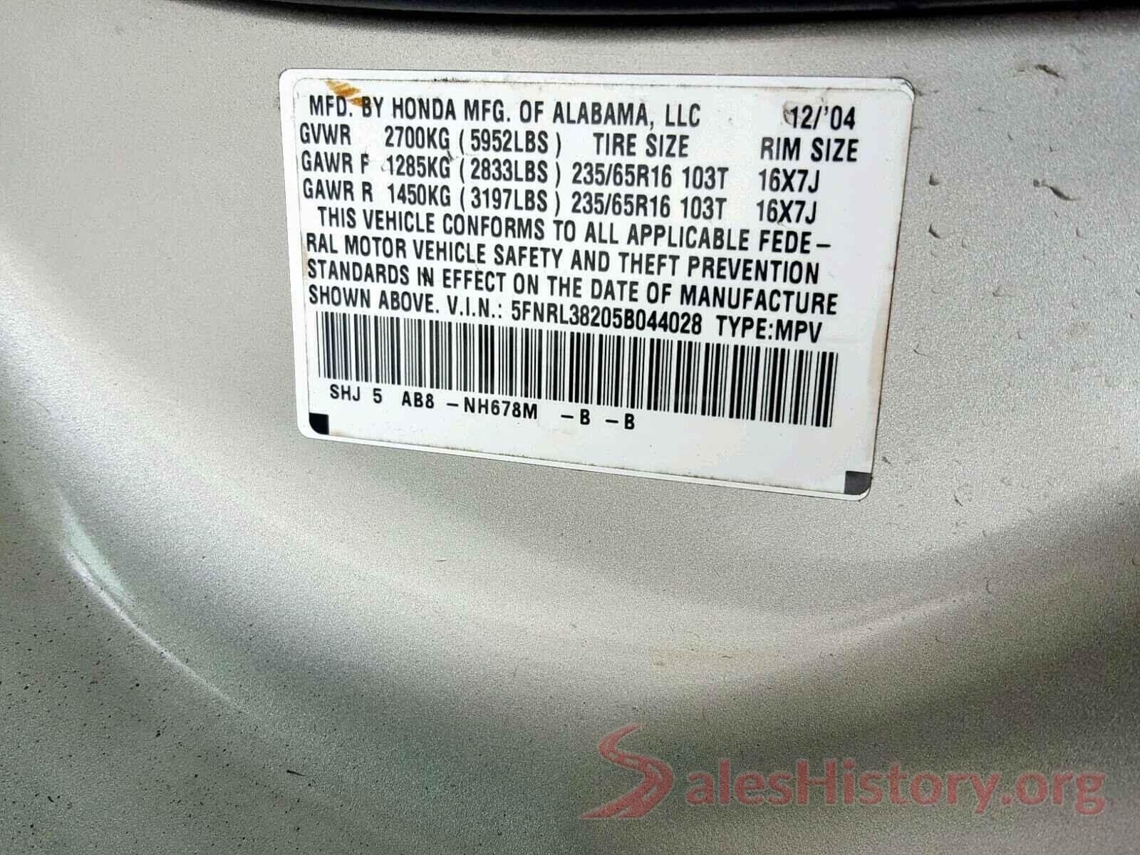 W1K5J4GB3LN103265 2005 HONDA ODYSSEY LX