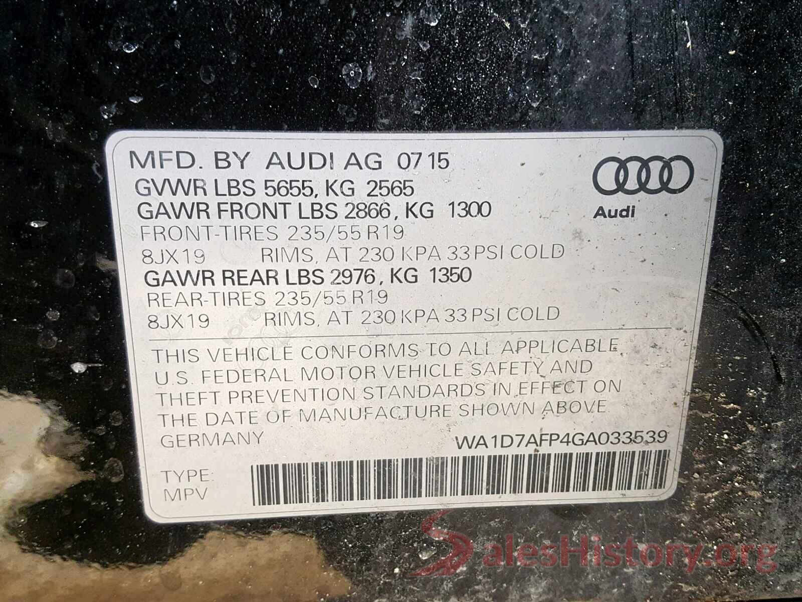 KNAGT4LC4H5005197 2016 AUDI Q5