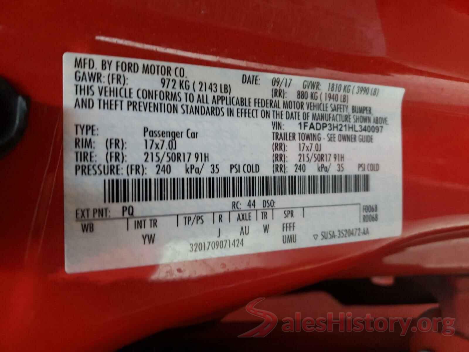 1FADP3H21HL340097 2017 FORD FOCUS