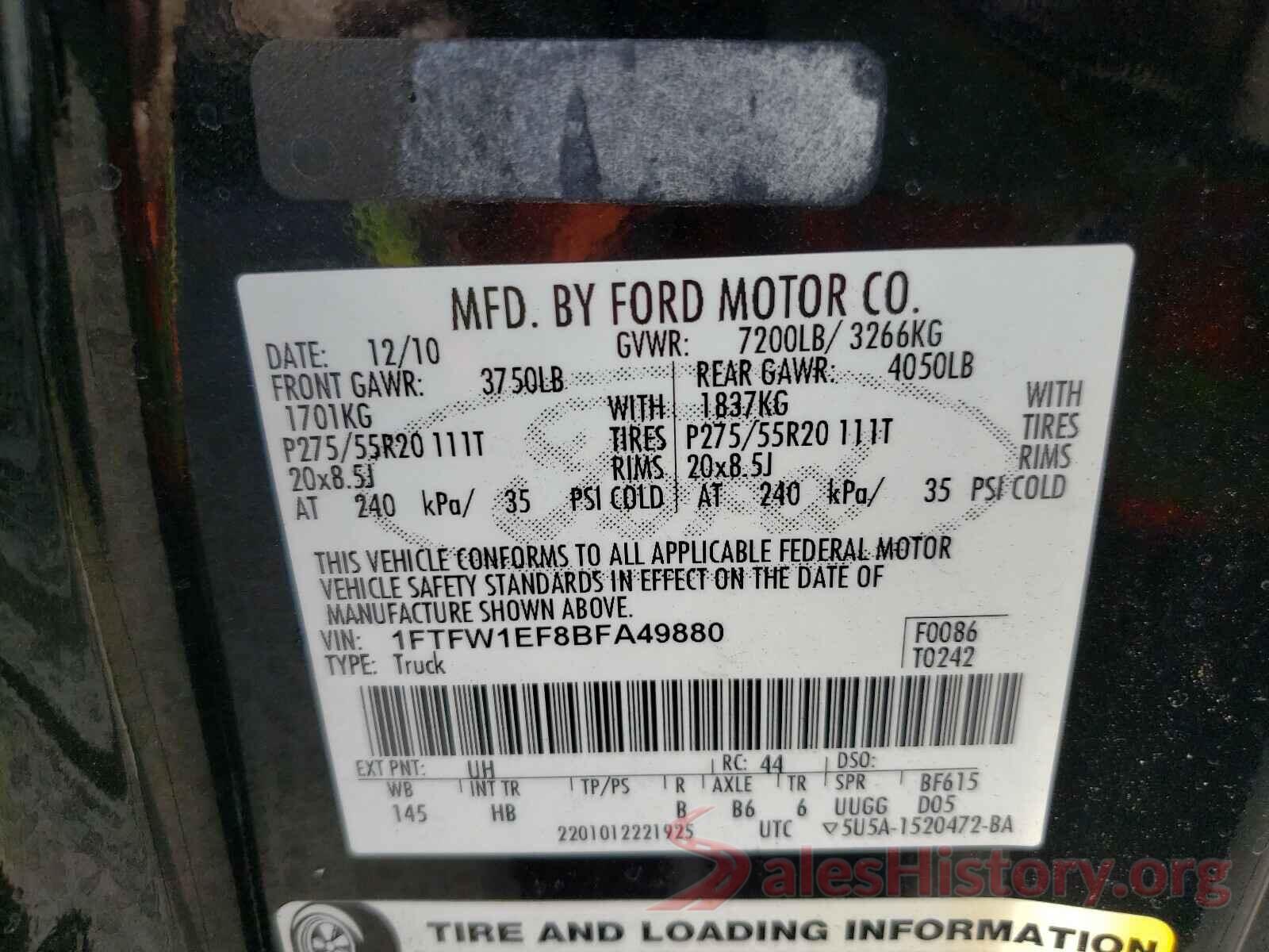 KM8J3CA26GU208900 2011 FORD F150