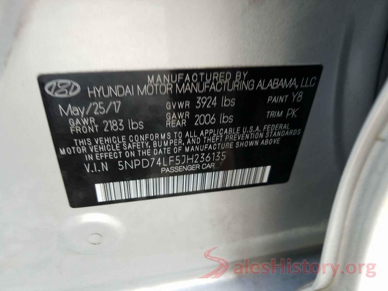 5NPD74LF5JH236135 2018 HYUNDAI ELANTRA