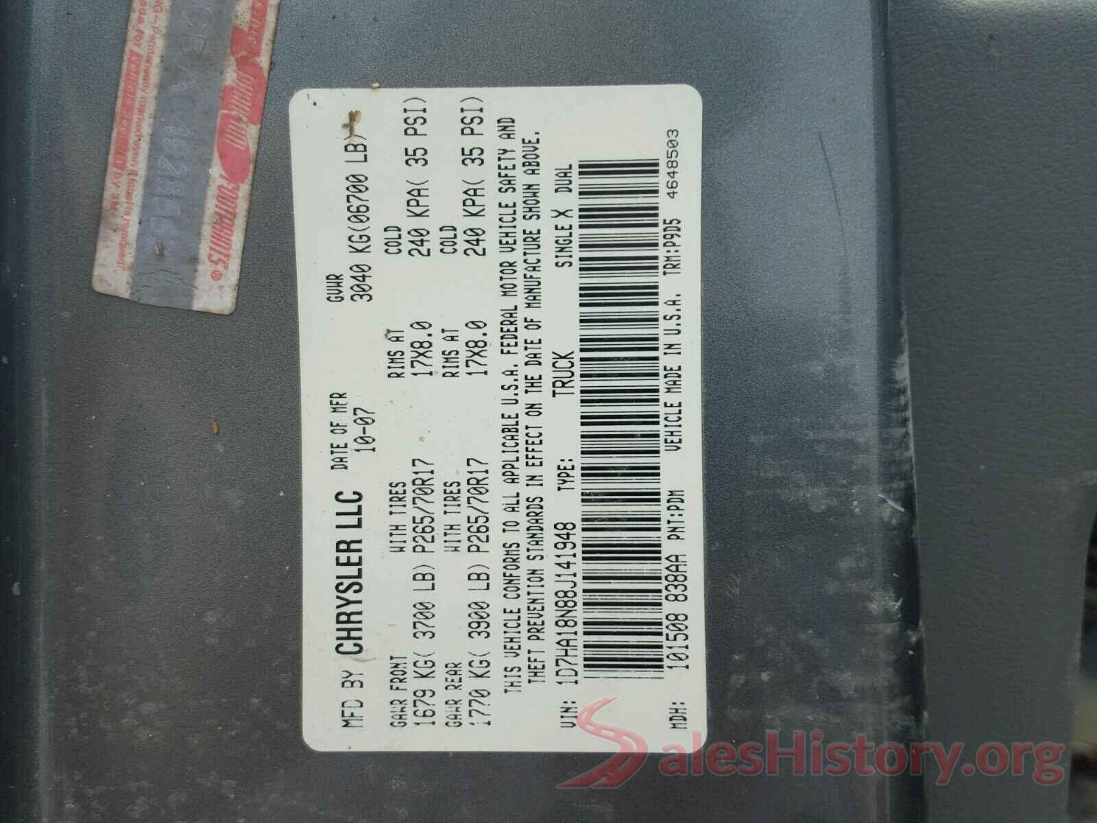 5NPE34AF7JH621506 2008 DODGE RAM 1500