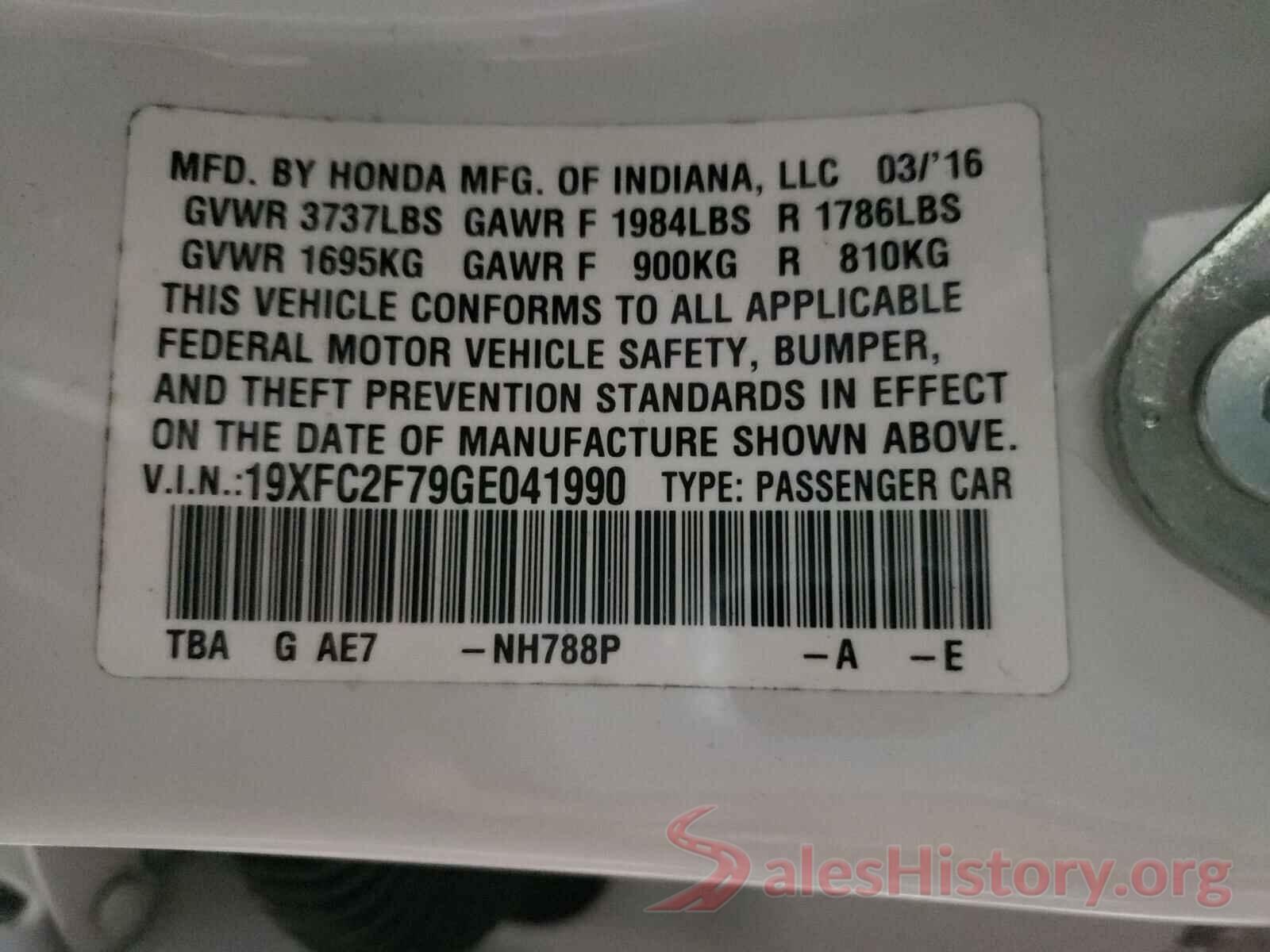 19XFC2F79GE041990 2016 HONDA CIVIC