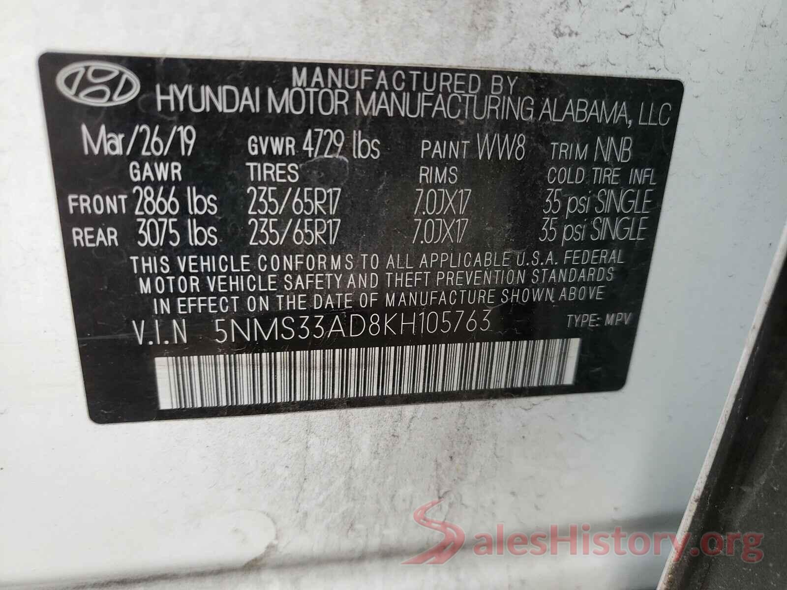 5NMS33AD8KH105763 2019 HYUNDAI SANTA FE