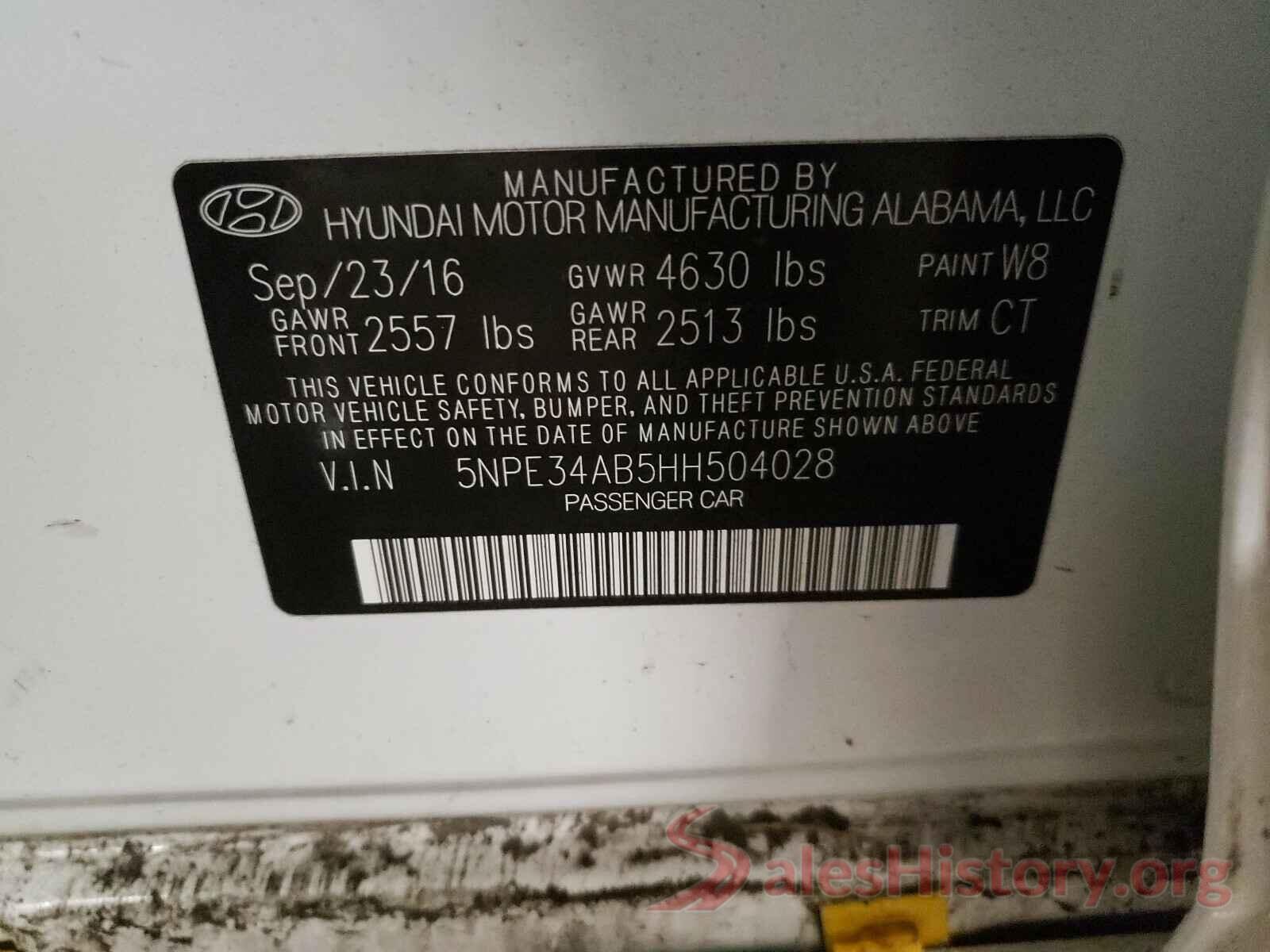 5NPE34AB5HH504028 2017 HYUNDAI SONATA