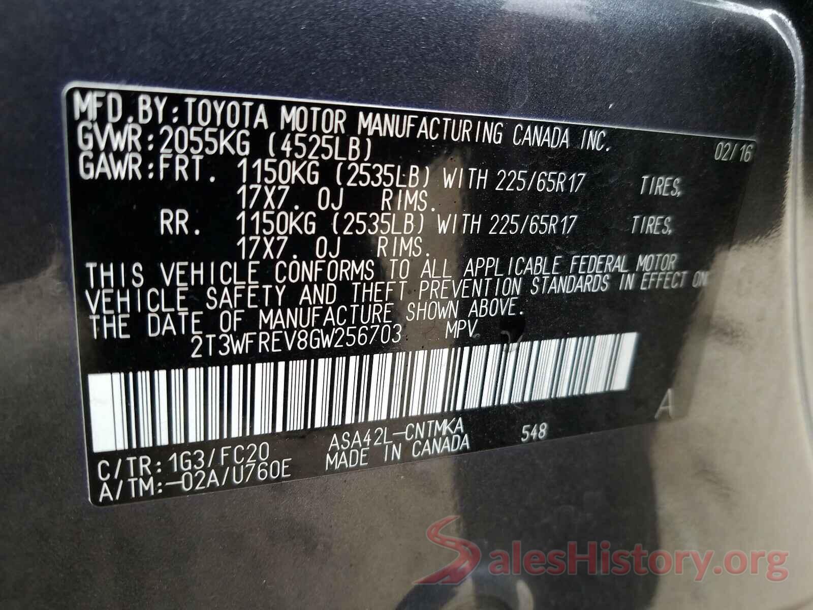 2T3WFREV8GW256703 2016 TOYOTA RAV4