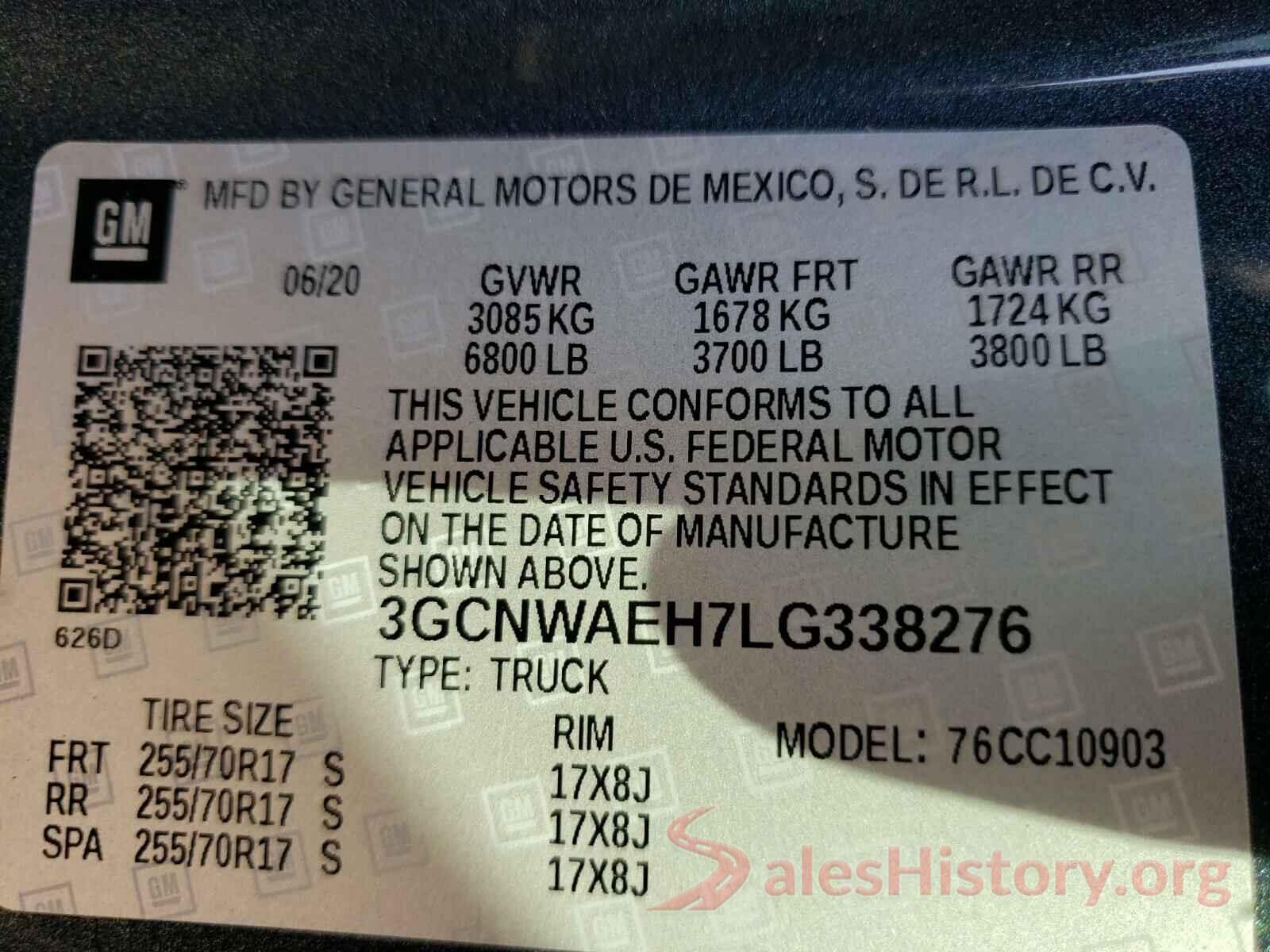 3GCNWAEH7LG338276 2020 CHEVROLET SILVERADO