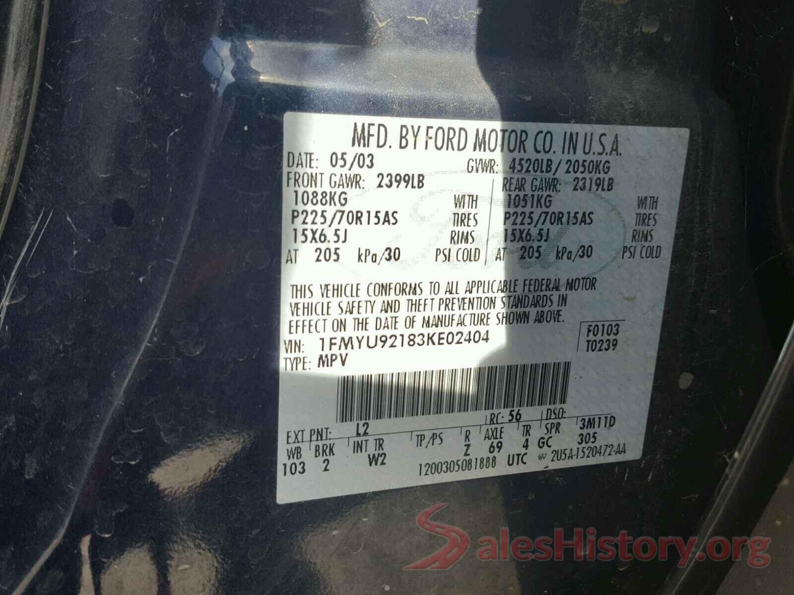 19XFC2F51GE060371 2003 FORD ESCAPE