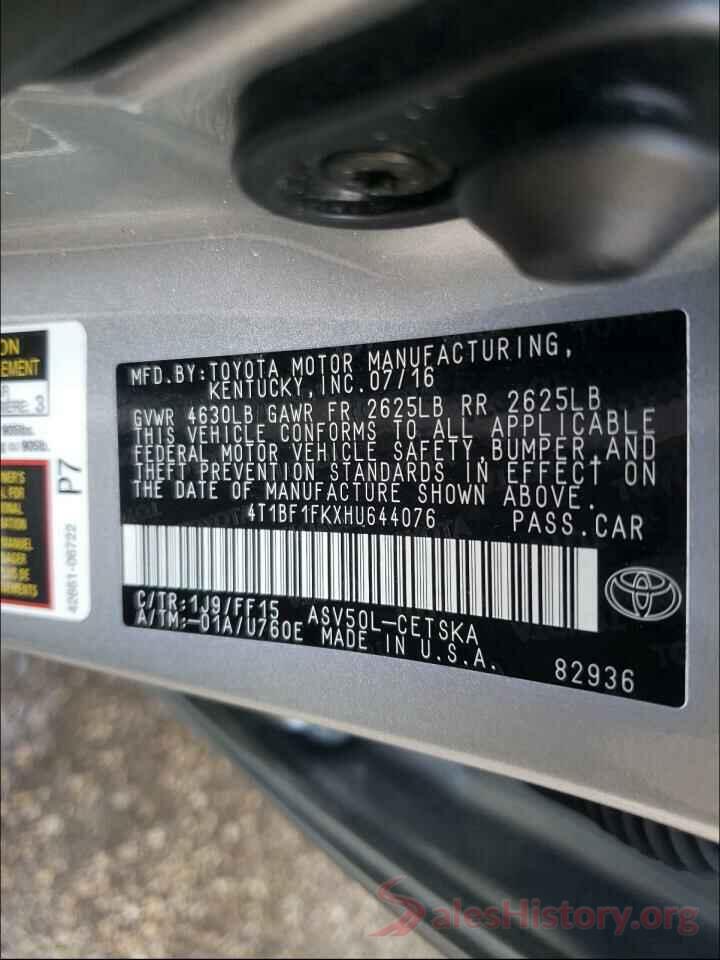 4T1BF1FKXHU644076 2017 TOYOTA CAMRY