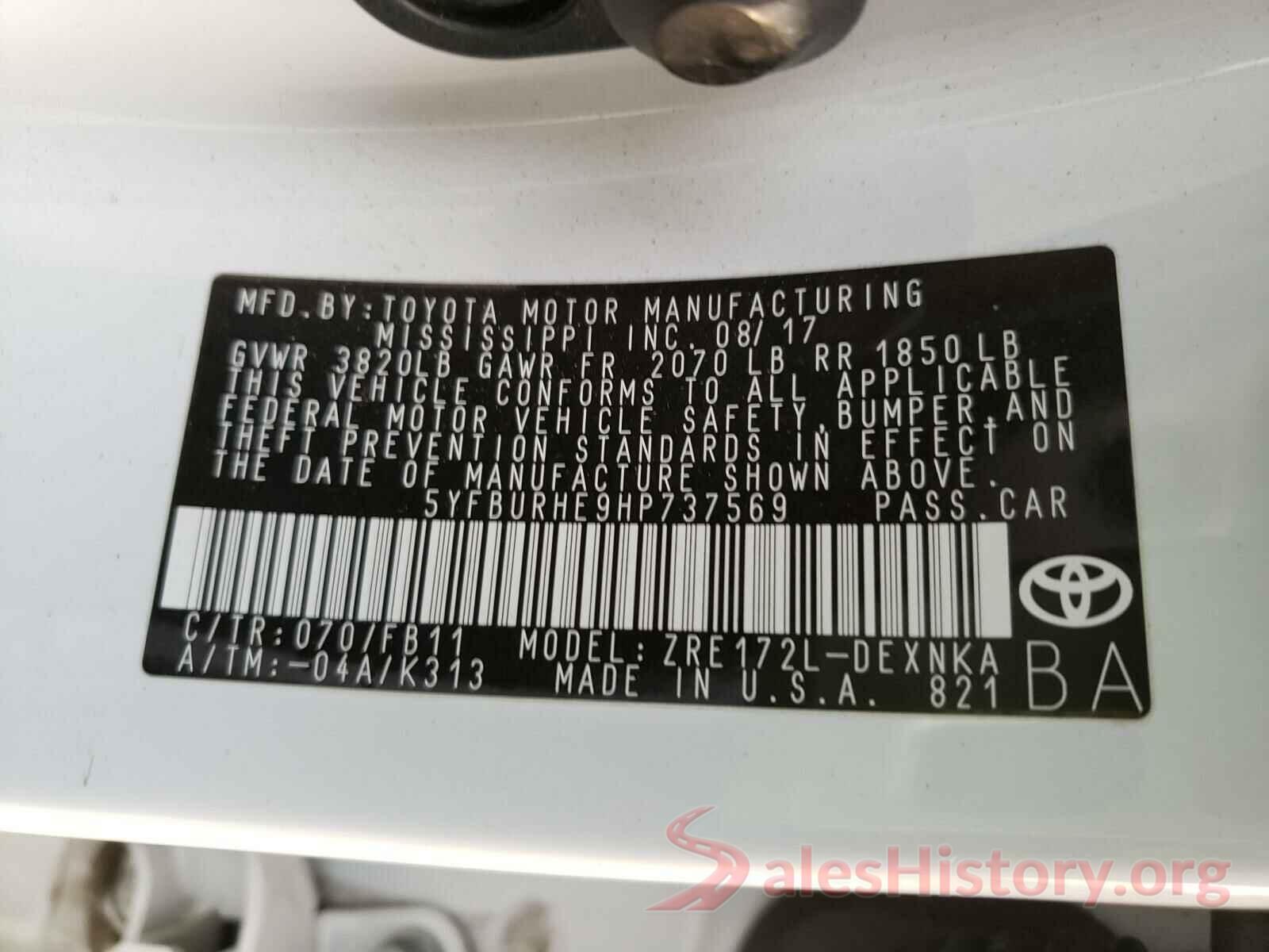 5YFBURHE9HP737569 2017 TOYOTA COROLLA