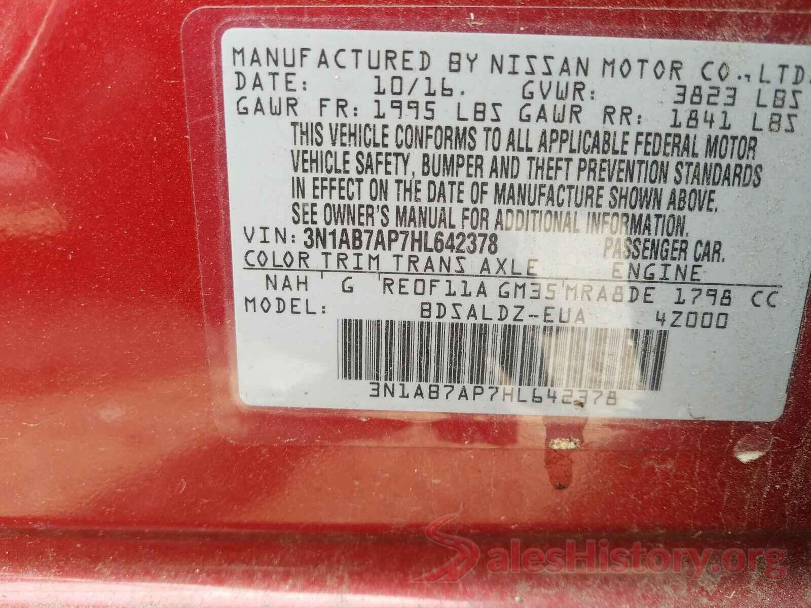 3N1AB7AP7HL642378 2017 NISSAN SENTRA