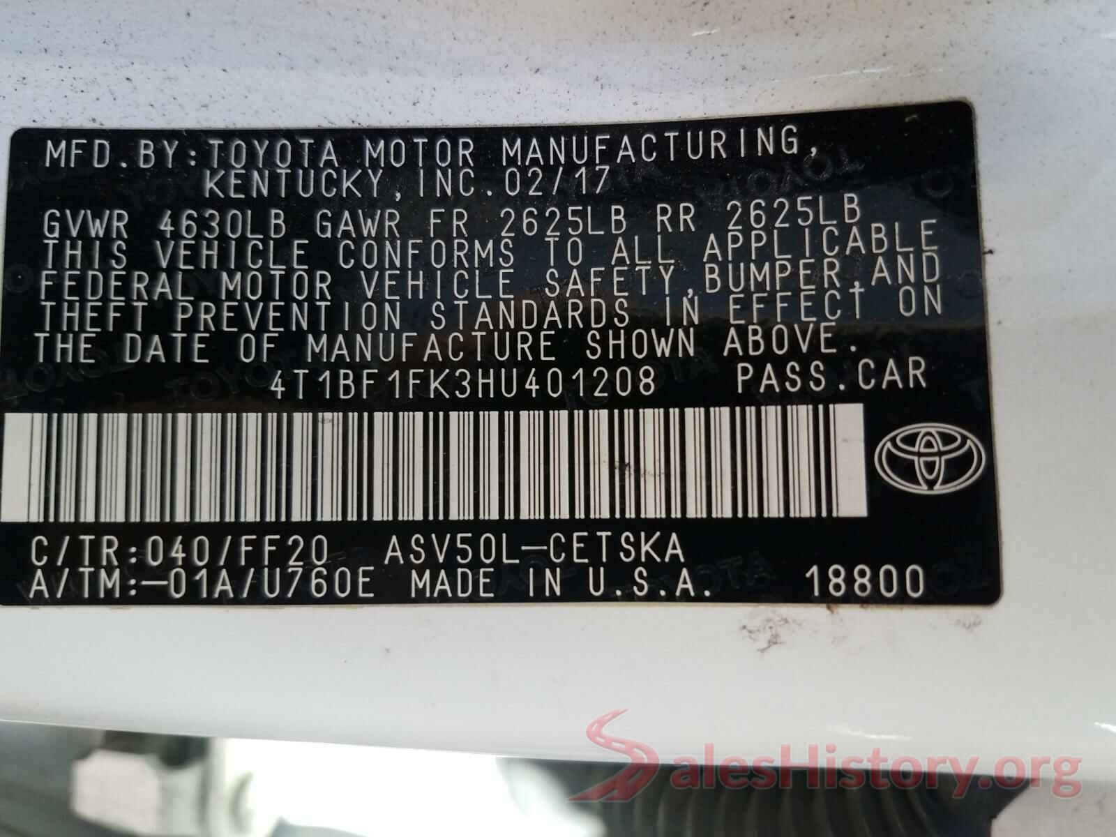 4T1BF1FK3HU401208 2017 TOYOTA CAMRY