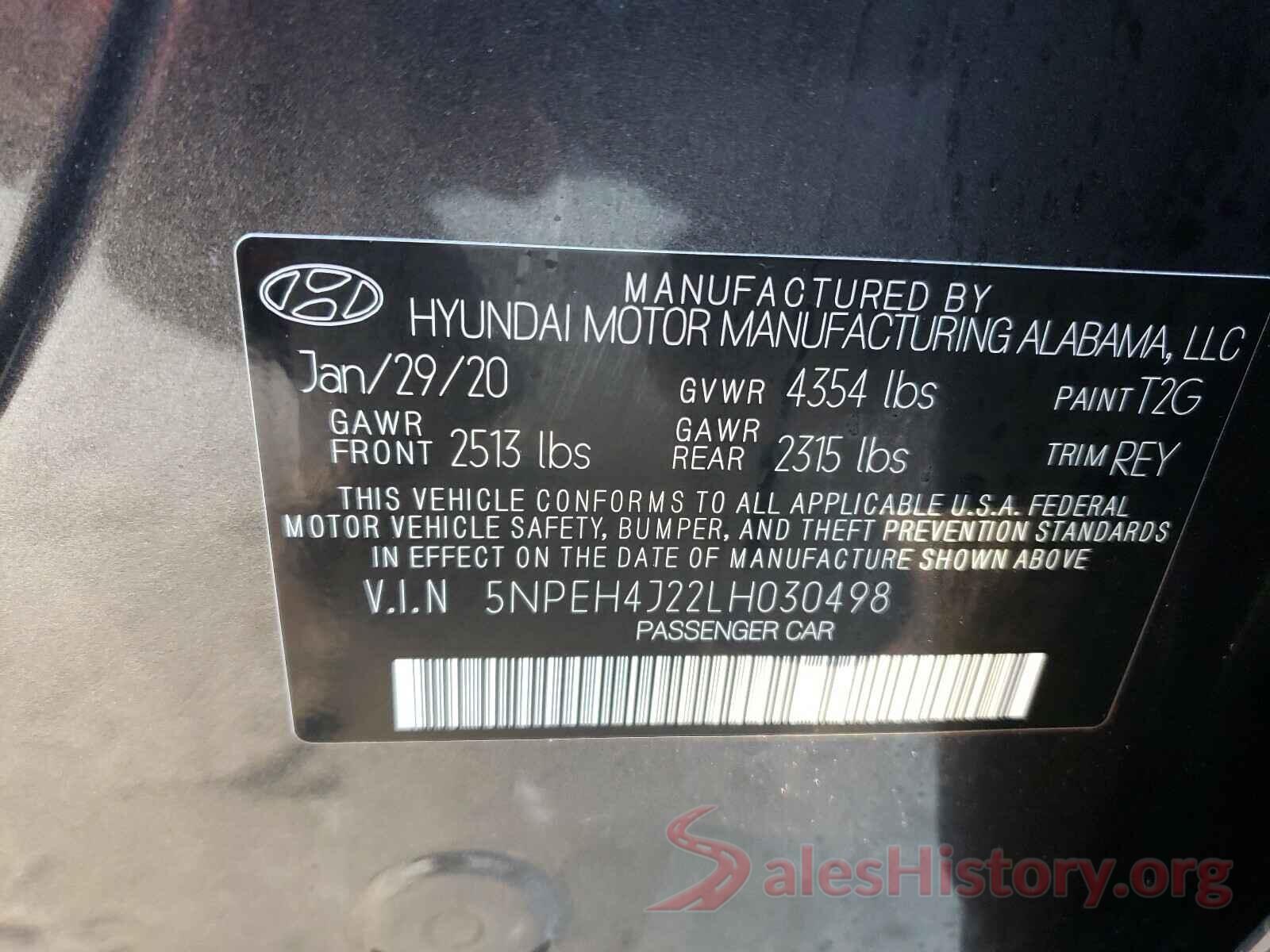 5NPEH4J22LH030498 2020 HYUNDAI SONATA