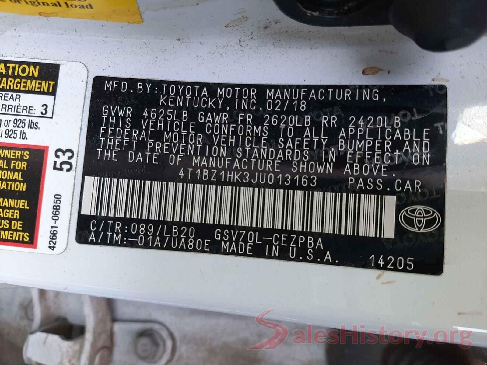 4T1BZ1HK3JU013163 2018 TOYOTA CAMRY