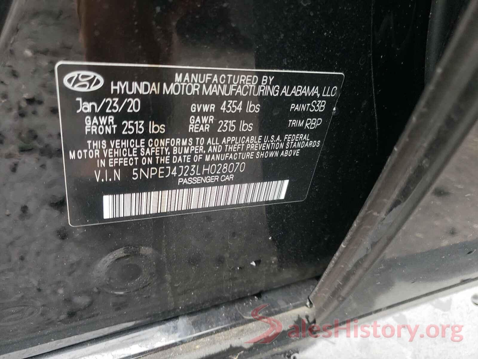 5NPEJ4J23LH028070 2020 HYUNDAI SONATA