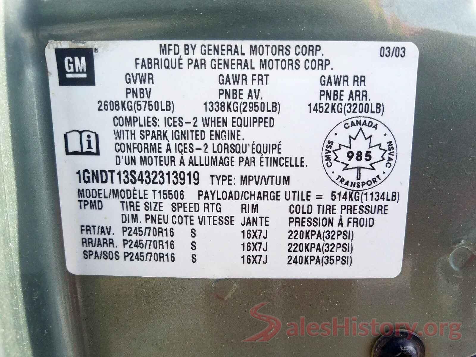 4T1B11HK8JU596997 2003 CHEVROLET TRAILBLAZE