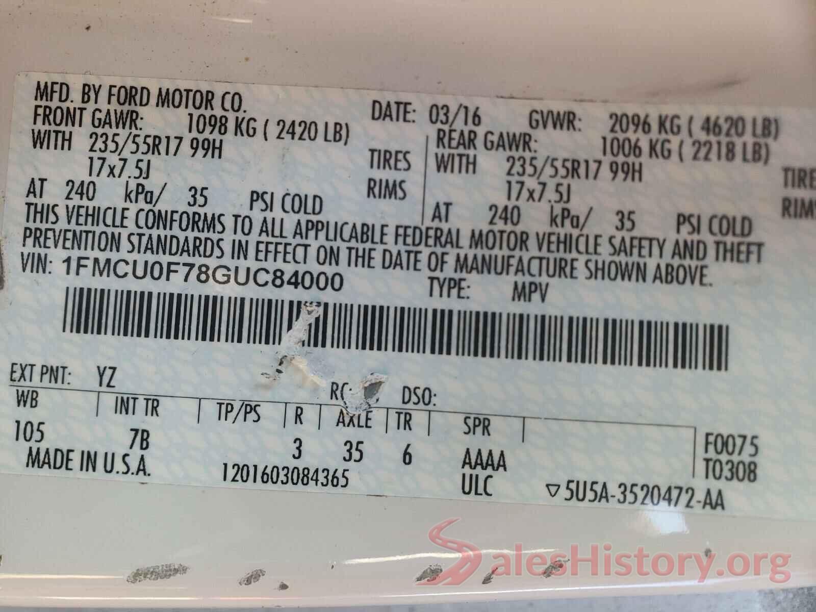 1FMCU0F78GUC84000 2016 FORD ESCAPE