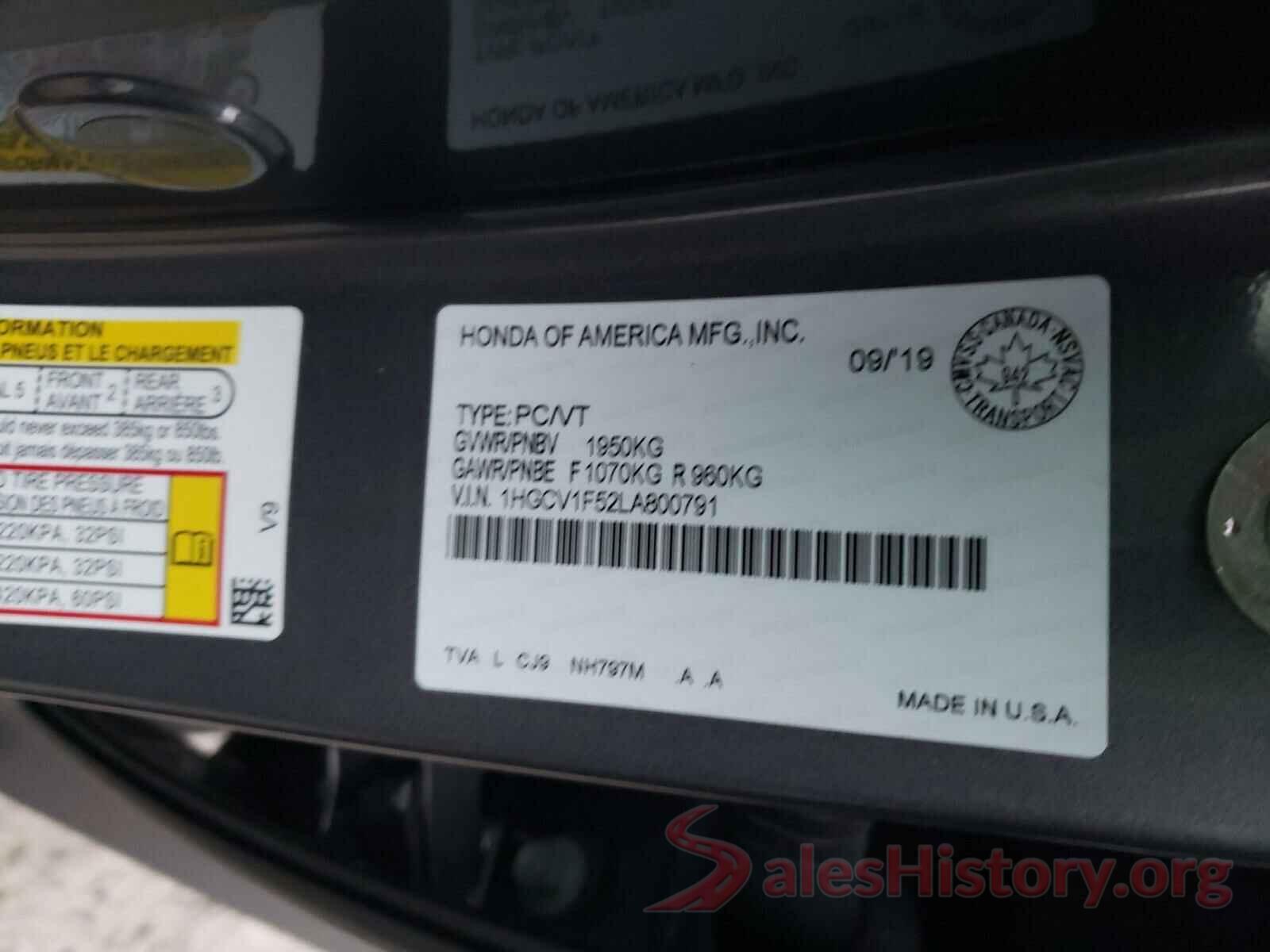 1HGCV1F52LA800791 2020 HONDA ACCORD