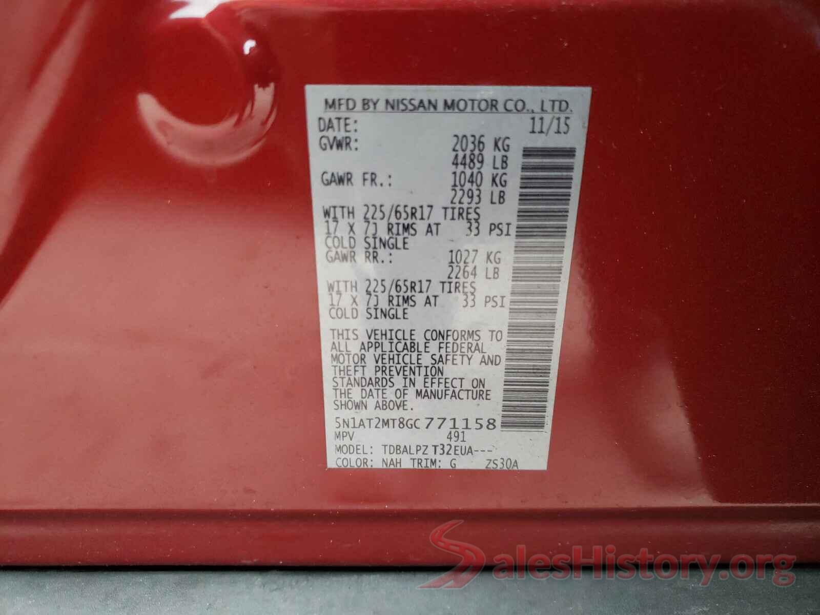 5N1AT2MT8GC771158 2016 NISSAN ROGUE