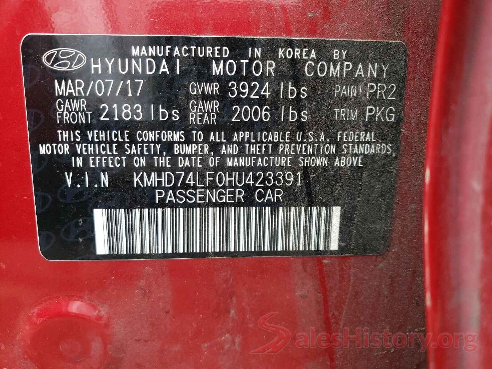 KMHD74LF0HU423391 2017 HYUNDAI ELANTRA