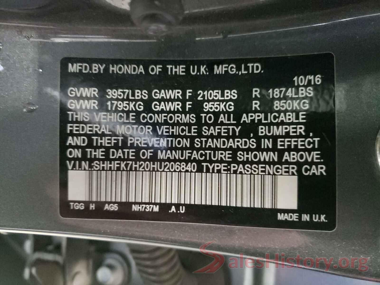 SHHFK7H20HU206840 2017 HONDA CIVIC