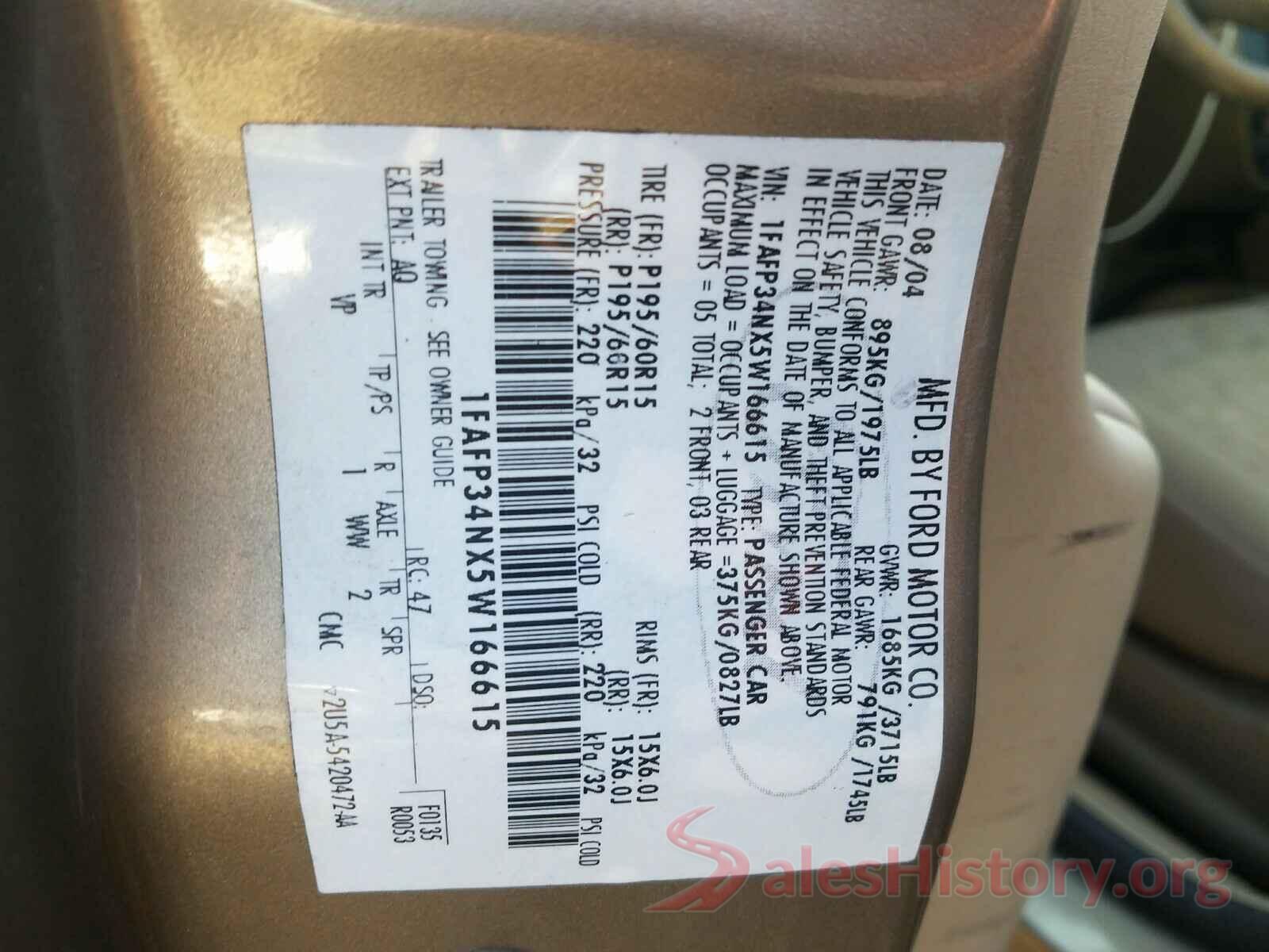 1N4AL3AP2HN337010 2005 FORD FOCUS