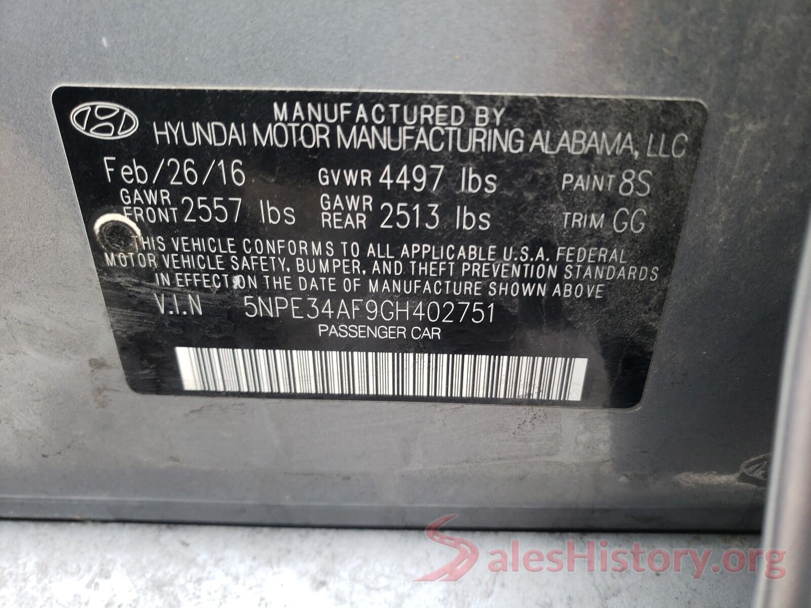 5NPE34AF9GH402751 2016 HYUNDAI SONATA