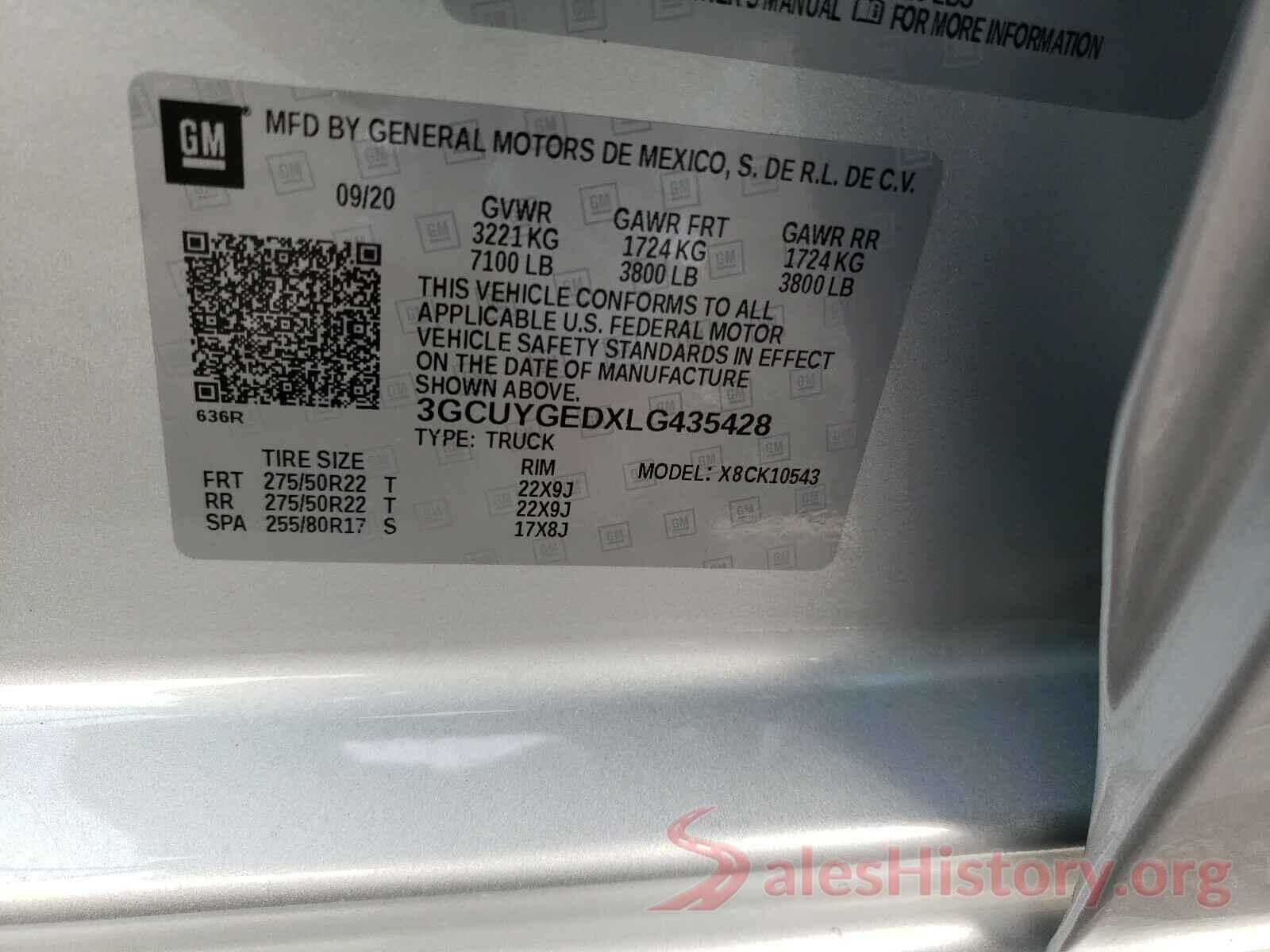 3GCUYGEDXLG435428 2020 CHEVROLET SILVERADO