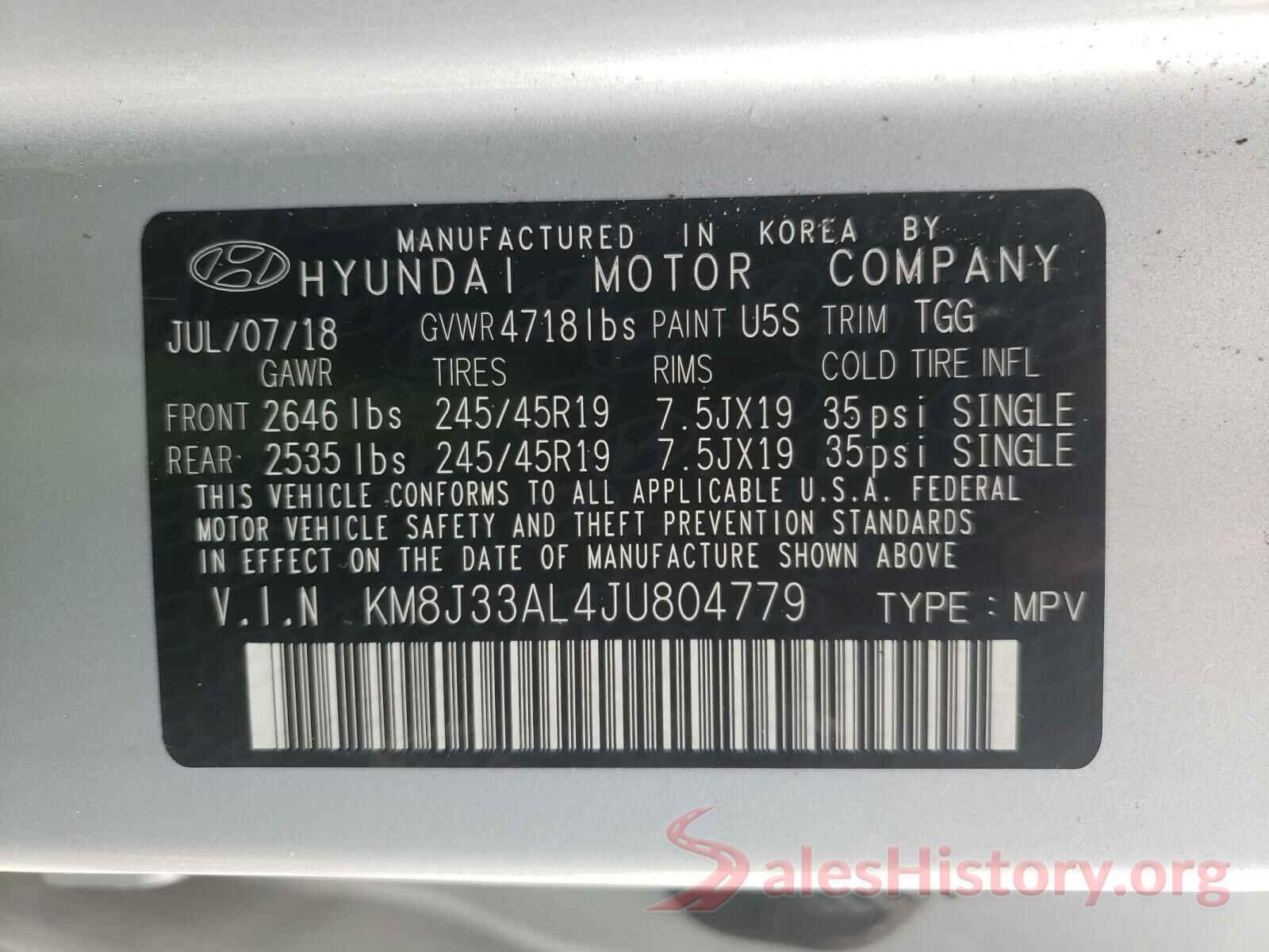 KM8J33AL4JU804779 2018 HYUNDAI TUCSON