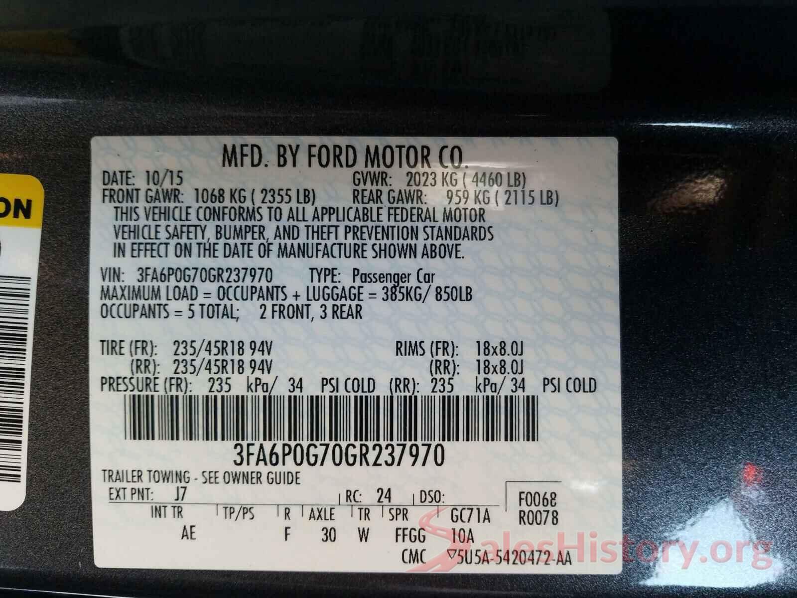 3FA6P0G70GR237970 2016 FORD FUSION