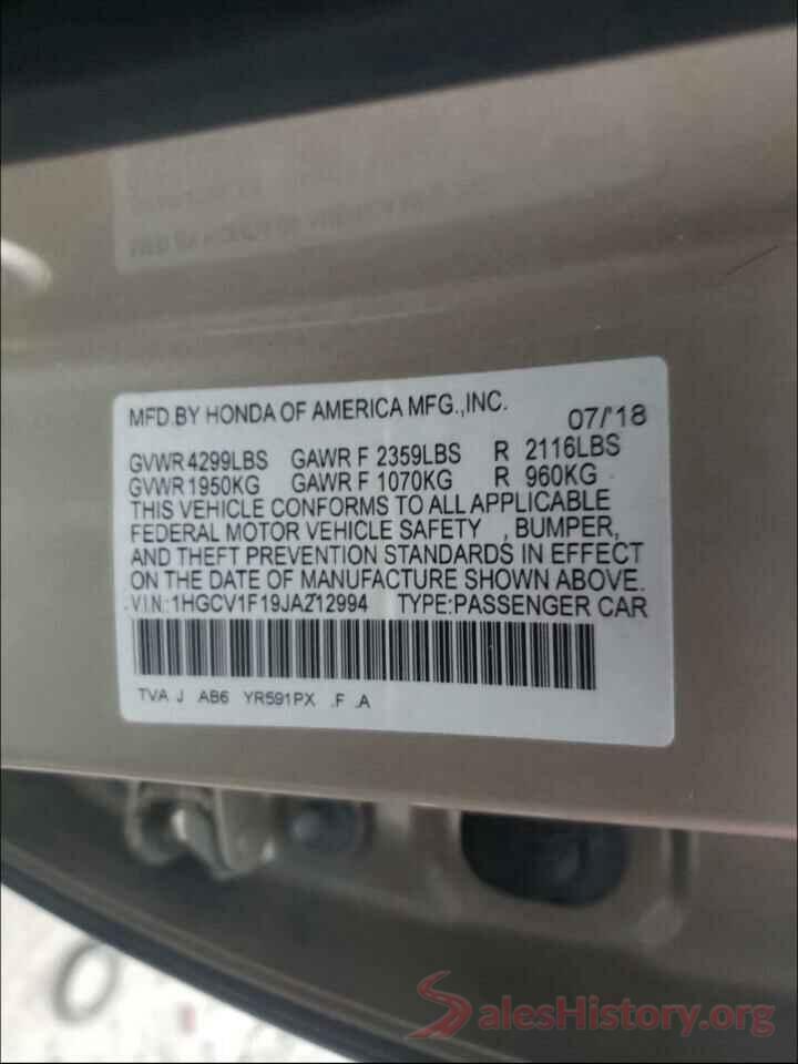 1HGCV1F19JA212994 2018 HONDA ACCORD