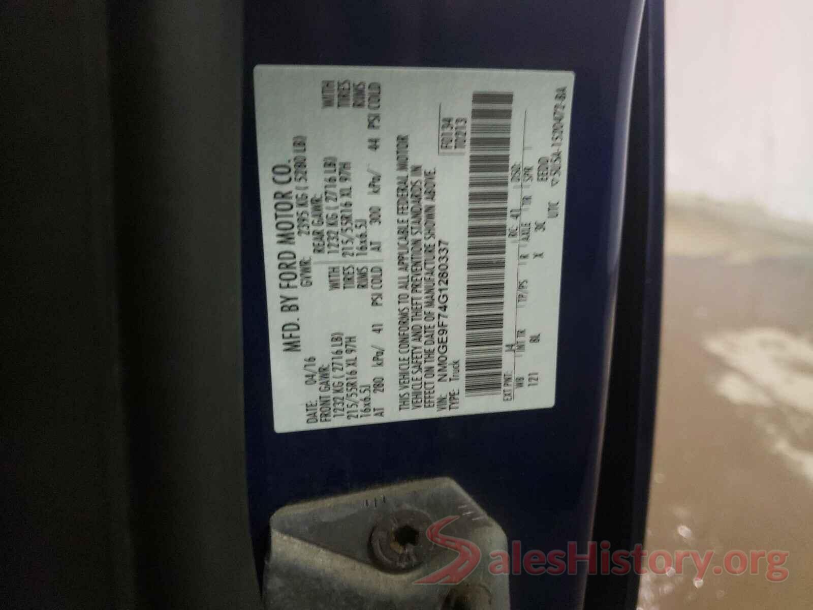 NM0GE9F74G1280337 2016 FORD TRANSIT CO