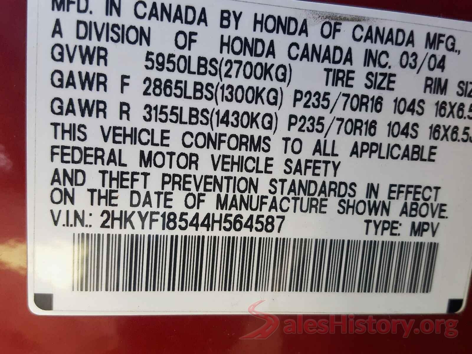 JTHD81F29L5043203 2004 HONDA PILOT